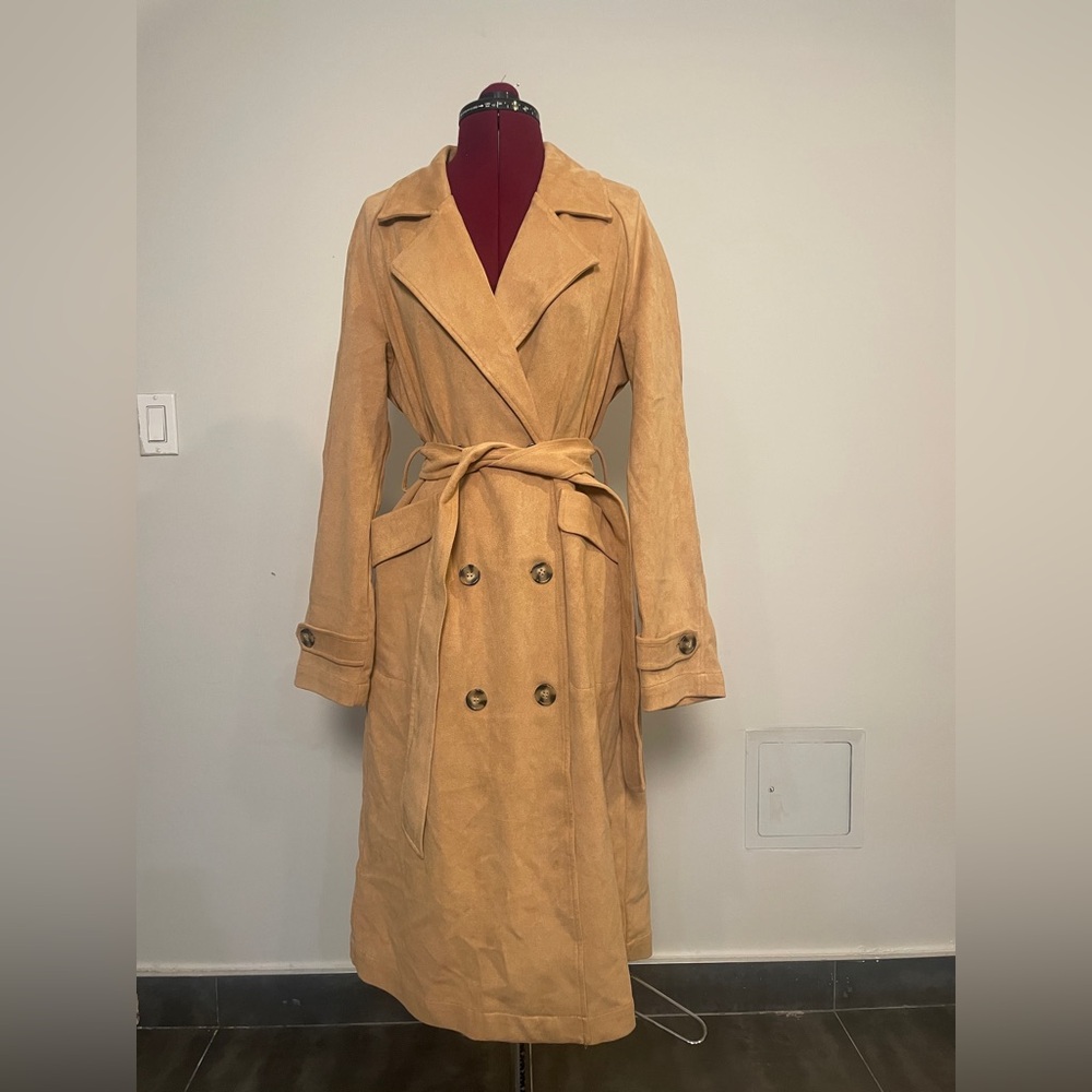 NWT NA-KD TAN OVERSIZED FAUX SUEDE TRENCH COAT EU 34